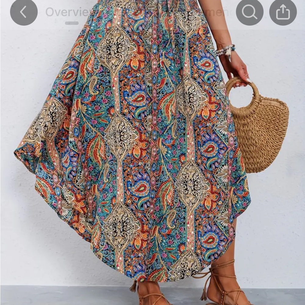Blue and Orange Asymmetrical A-Line Maxi Skirt